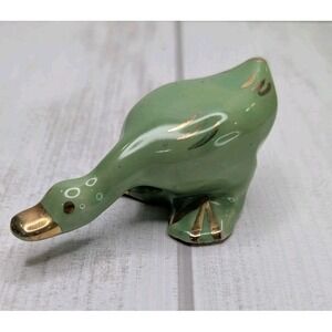 Vintage Ceramic Goose Gold Accents Figurine Bending Down 3.5"x2.5" Cottage Core